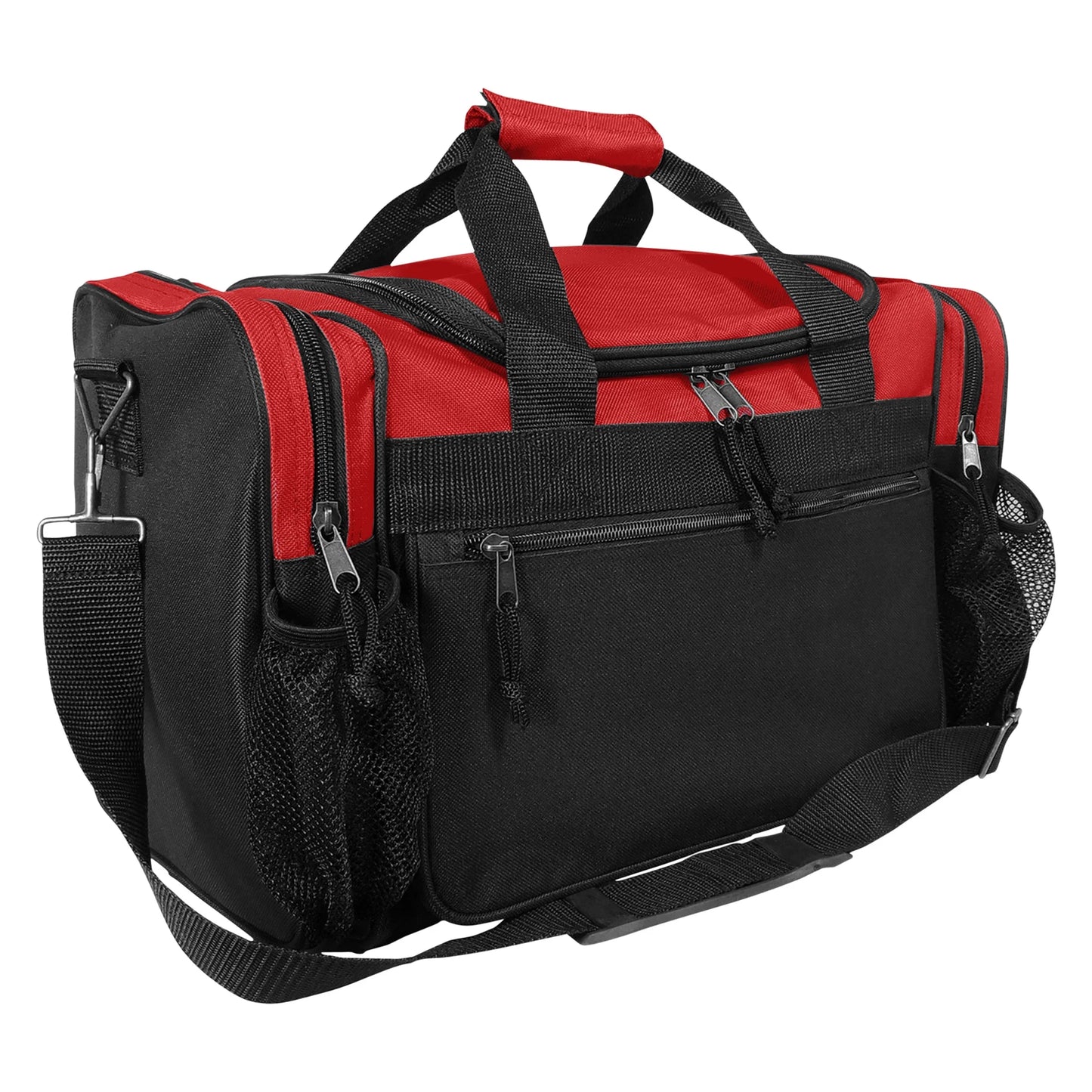 17" Duffle Bag Sports Travel Gym Bag with Mesh Pockets in Red