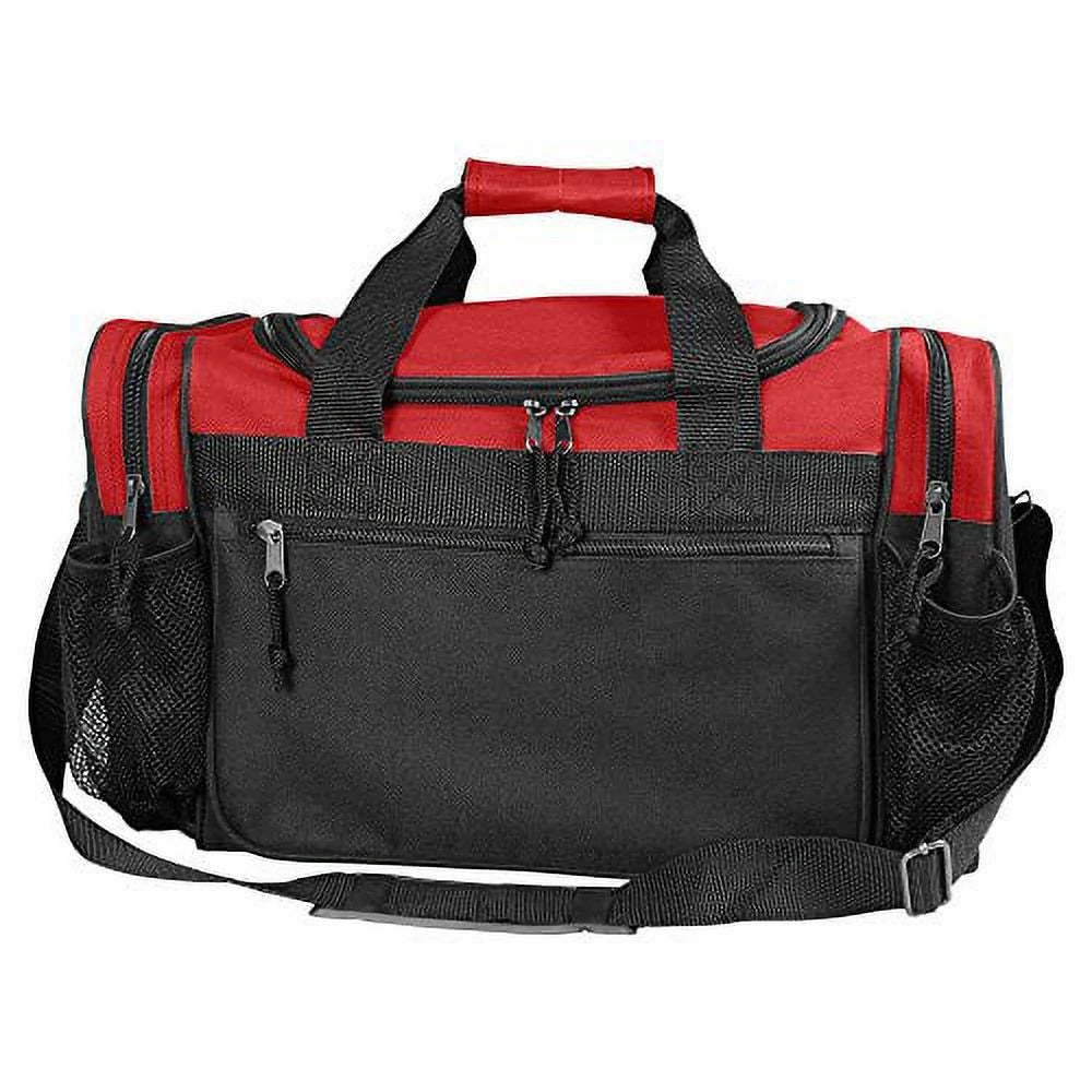 17" Duffle Bag Sports Travel Gym Bag with Mesh Pockets in Red