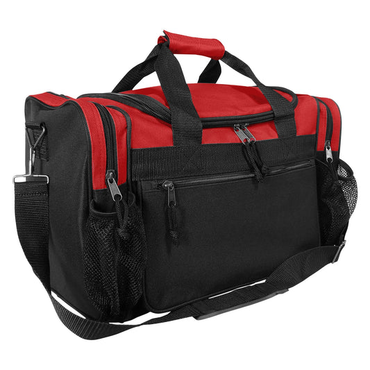 17" Duffle Bag Sports Travel Gym Bag with Mesh Pockets in Red